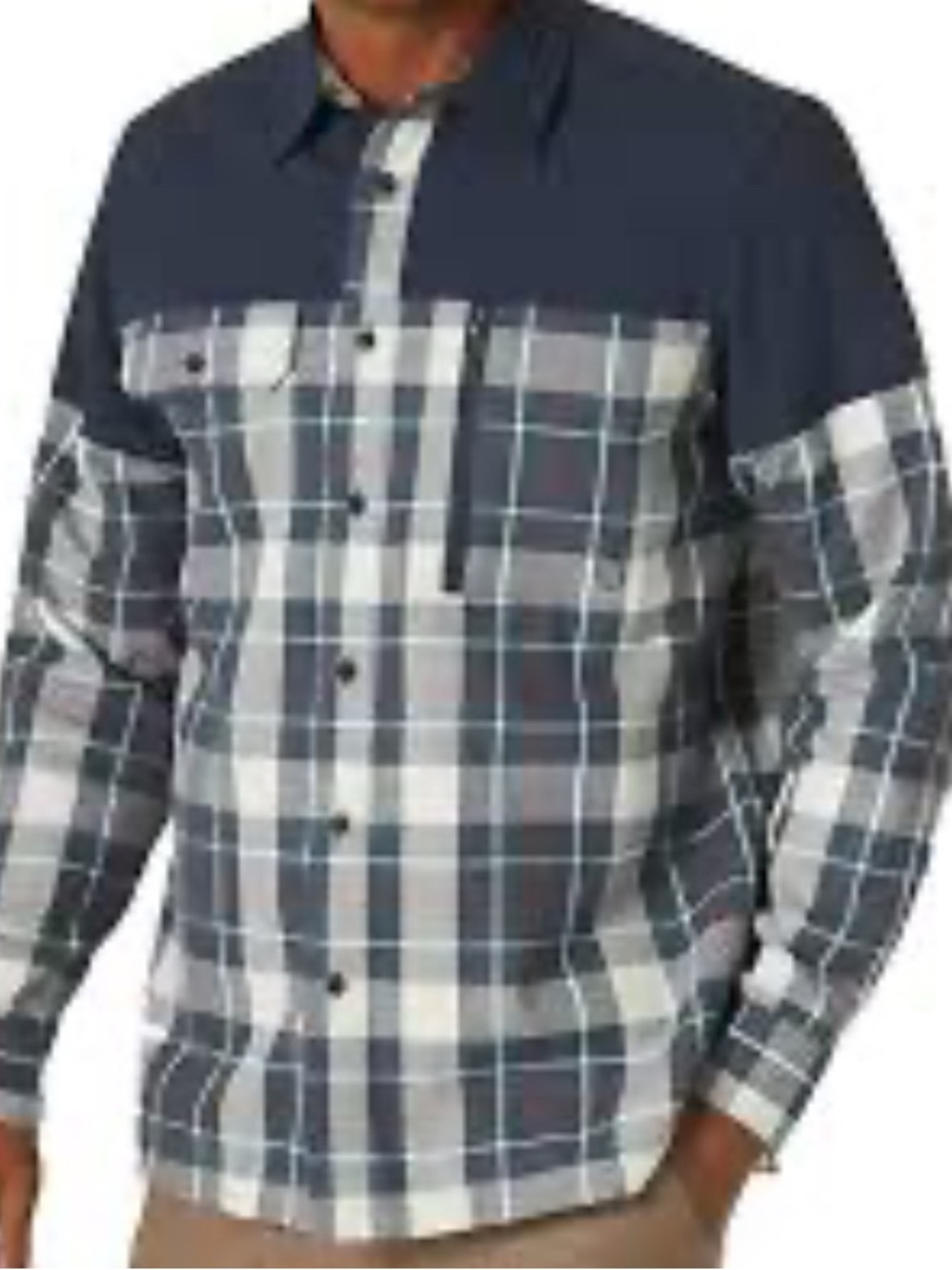 Wrangler ATG Navy and White Plaid flannel overlay Shirt Jacket medium